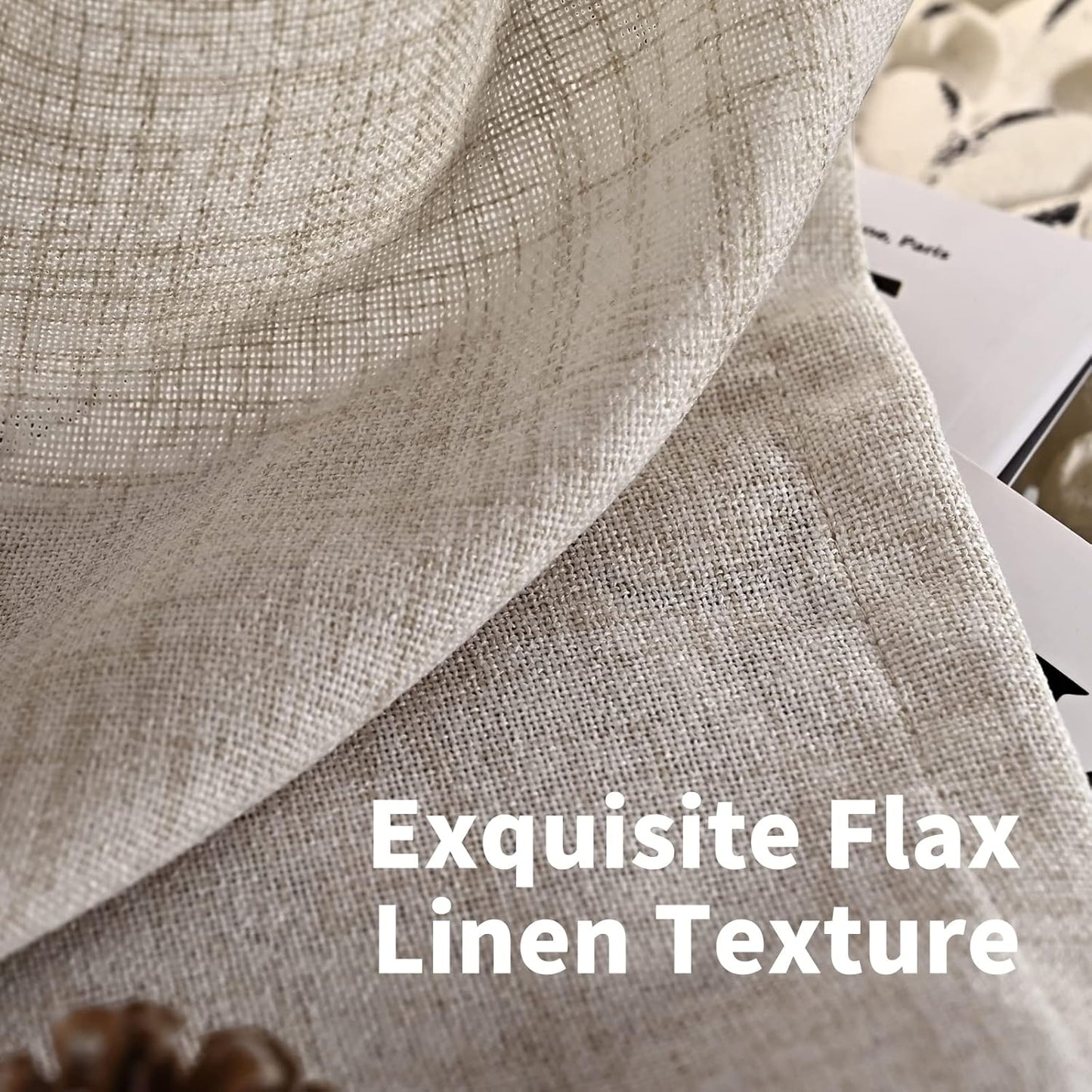 YoungsTex Natural Linen Curtains 45 Inch Length for Kitchen Bathroom Window, Burlap Semi Sheer Drapes with Rod Pocket Back Tab Light Filtering for Cafe Bedroom Counrty, 52 X 45 Inch, 2 Panels