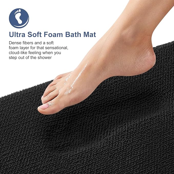 OLANLY Thick Memory Foam Bath Mats Rugs 44x32, Extra Soft Absorbent Bathroom Rug, Quick Dry Bath Mat, Non-Slip, Machine Washable Carpet for Bathroom, Tub and Shower, Home Decor Accessories, Black