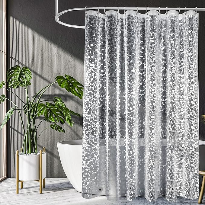 UFRIDAY Extra Long Shower Curtain Liner 72x86 Inch,EVA Plastic Waterproof Shower Curtain with 3 Big Magnets,Heavy Duty,Semi Transparent, 3D Cobblestone Bathroom Liner