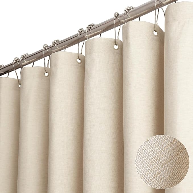 BTTN Stall Fabric Shower Curtain, 36 Inch Linen Textured Heavy Duty Small Cloth Shower Curtain Set with 6 Plastic Hooks, Narrow Hotel Luxury Weighted Shower Curtains for Bathroom(36"x72", Beige/Cream)