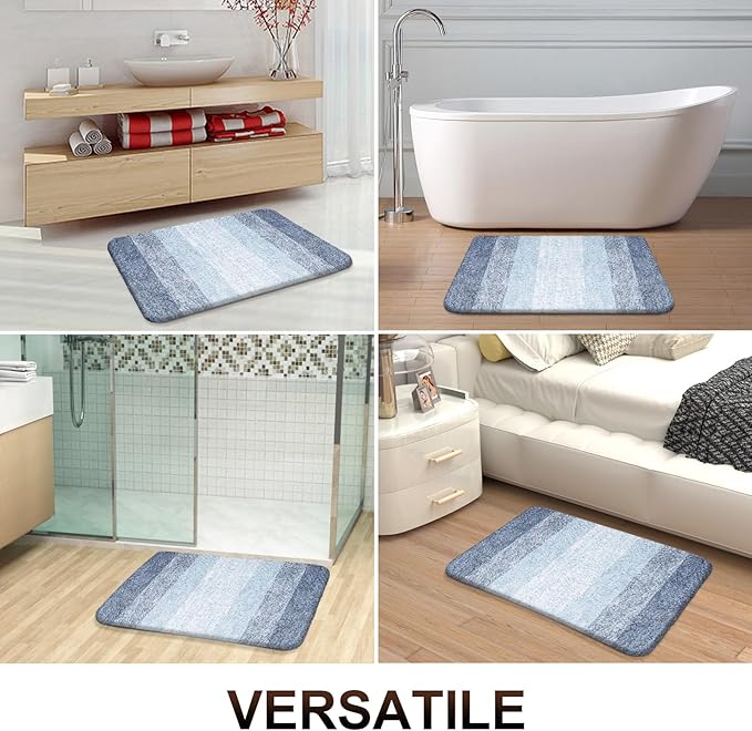 OLANLY Bathroom Rug Mat 30x20, Extra Soft and Absorbent Microfiber Bath Rugs, Non-Slip Plush Shaggy Bath Carpet, Machine Wash Dry, Bath Mats for Bathroom Floor, Tub and Shower, Blue