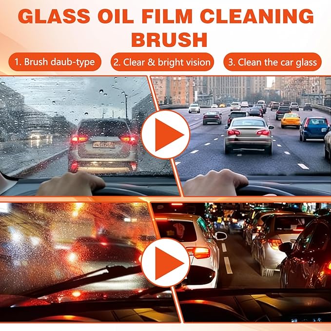 2Pcs Glass Oil Film Remover for Car,Automotive Glass Cleaner Oil Film Cleaning Brush for Car Windshields,Automotive OilFilm Cleaning Remover,Improves Visibility for Safe Driving(Emulsion+Brush Board)