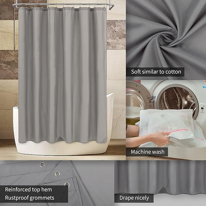 ALYVIA SPRING Long Fabric Shower Curtain Liner Waterproof - 72" x 74", Soft & Lightweight Longer Shower Curtain with 3 Magnets, Machine Washable - 72x74, Grey