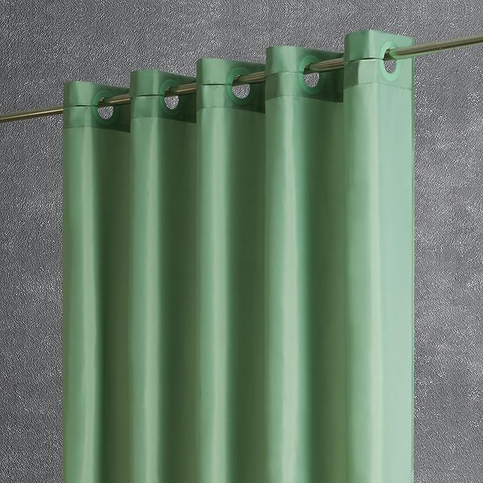 Furlinic No Hook Fabric Shower Curtain,Small Stall Shower Curtain Liner,Bathroom Curtains with 6 Plastic Split Grommets,Waterproof & Machine Washable,Grey Green,Half Narrow 48x72 Inch.
