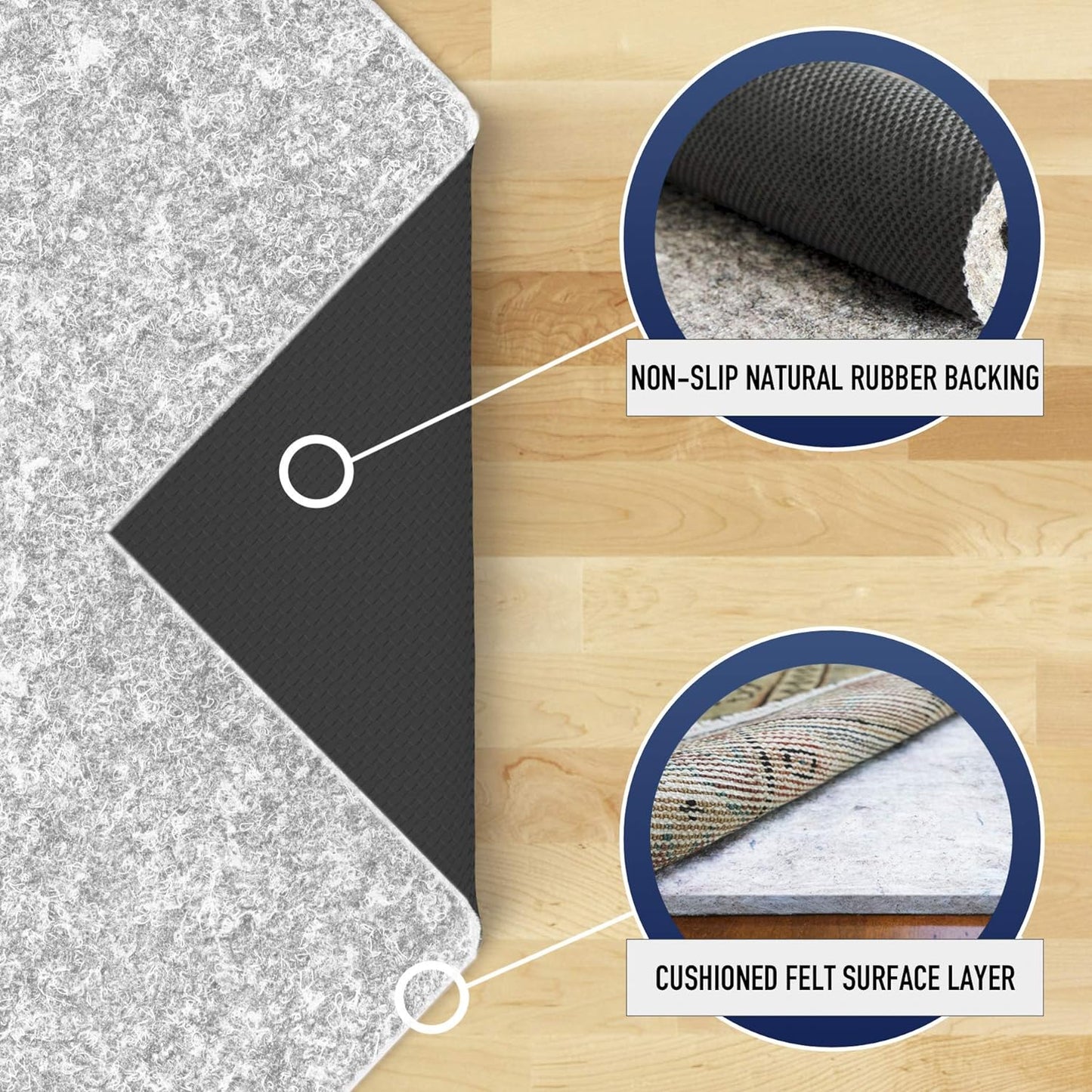RUGPADUSA - Dual Surface - 1'10" x 2'10" - 1/4" Thick - Felt + Rubber - Non-Slip Backing Rug Pad - Safe for All Floors