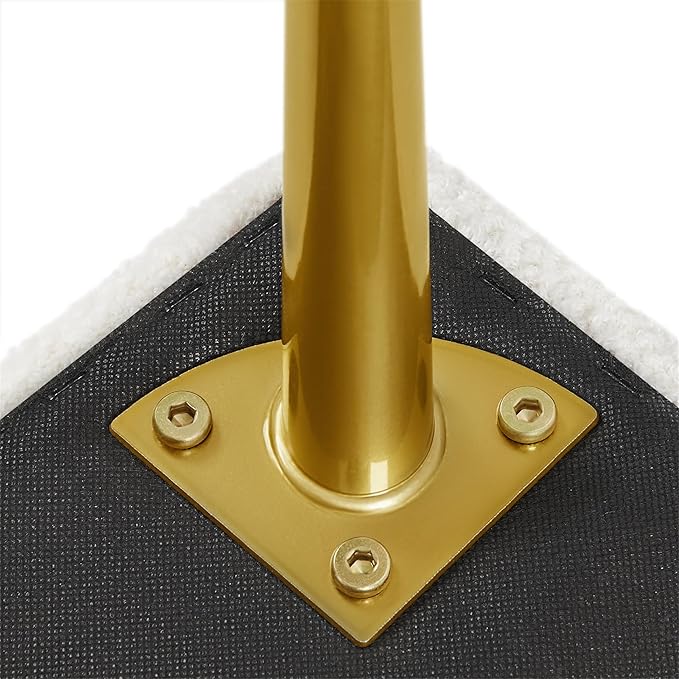 Yaheetech Modern Ottoman Bench Boucle Bench Upholstered Footrest for Living Room with Gold Metal Legs and Padded Seat Ivory