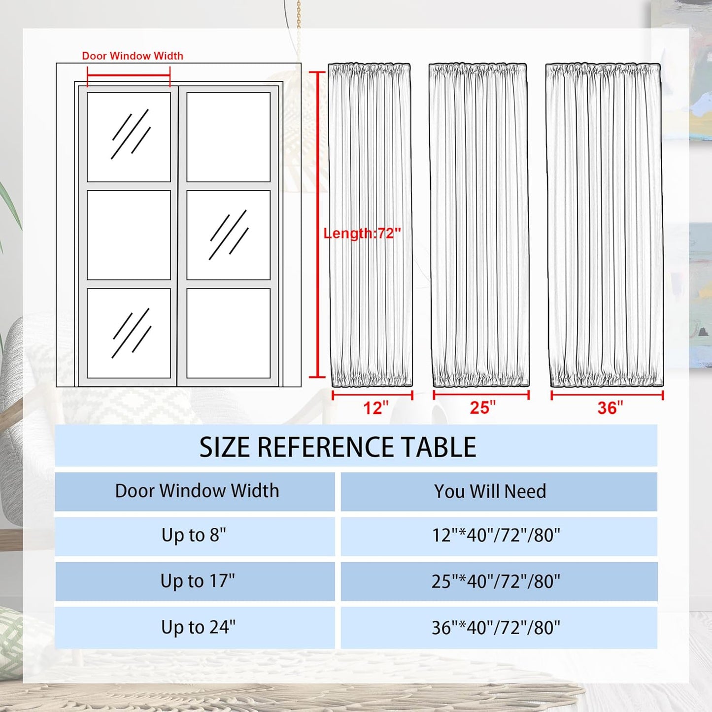 DWCN French Door Curtains – Rod Pocket Thermal Blackout Curtain for Window/Patio Doors/Doorways/Classroom/Kitchen for Privacy, 12W by 72L Inches, 1 Panel with Tieback, Black