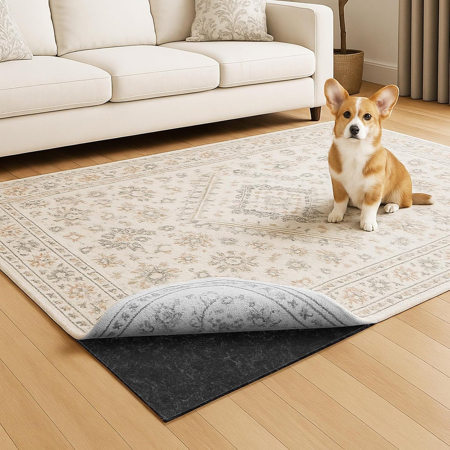 Warmstar 2x6 FT Non Slip Rug Pad,100% Waterproof Felt Rug Pad for Hardwood Floors,1/2” Thick Soft Carpet Pad with Natural Rubber Backing, Secure Grip & Floor Protection