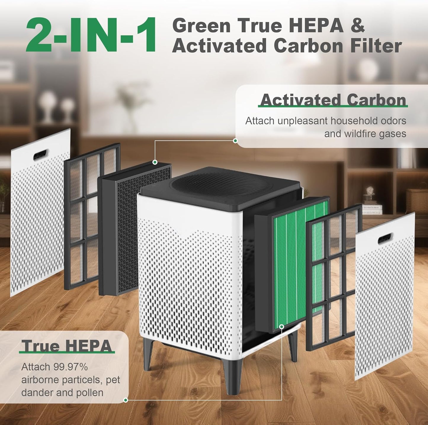 400/400S Replacement Filter for Coway AIRMEGA Max2 400 400S 400(G) 400S(G) Air Purifier, Max2 Green True HEPA and Active Carbon Filter Set, AP-2015-FP, 4 Pack