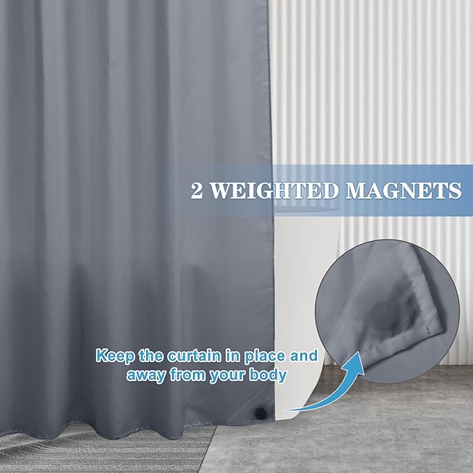 Nasitos Long Fabric Shower Curtain Liners 2 Pack - W72 x H78 - Water Resistant & Lightweight Cloth Shower Curtains for Bath Tub, Soft Hotel Quality, Machine Washable (Grey, Magnets Included)