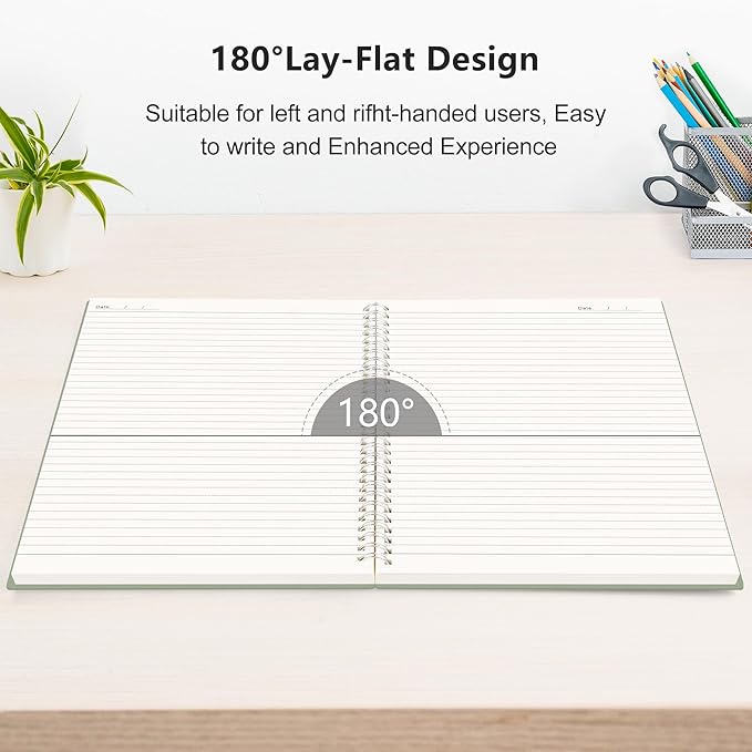 RETTACY Spiral College Ruled Notebook, 300 Pages, A5 Medium Size (5.7" × 8.2"), for School, Work, Writing, Journaling, 100 GSM Thick Paper, Flexible Plastic Cover (Light Green)