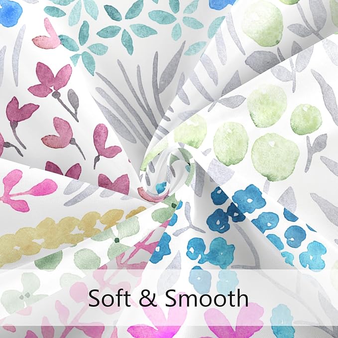 Long Shower Curtain 72 x 78 Inch, Tall Cute Floral Shower Curtain for Bathroom, Blue Pink Yellow Wildflower Boho Cottagecore Fabric Shower Curtain Set with Hooks
