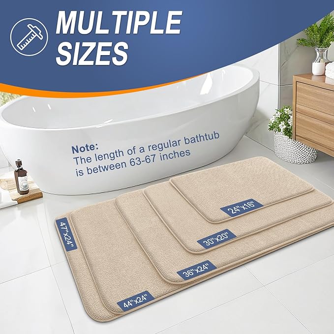 OLANLY Thick Memory Foam Bath Mats Rugs 45x27, Extra Soft Absorbent Bathroom Rug, Quick Dry Bath Mat, Non-Slip, Machine Washable Carpet for Bathroom, Tub and Shower, Home Decor Accessories, Beige