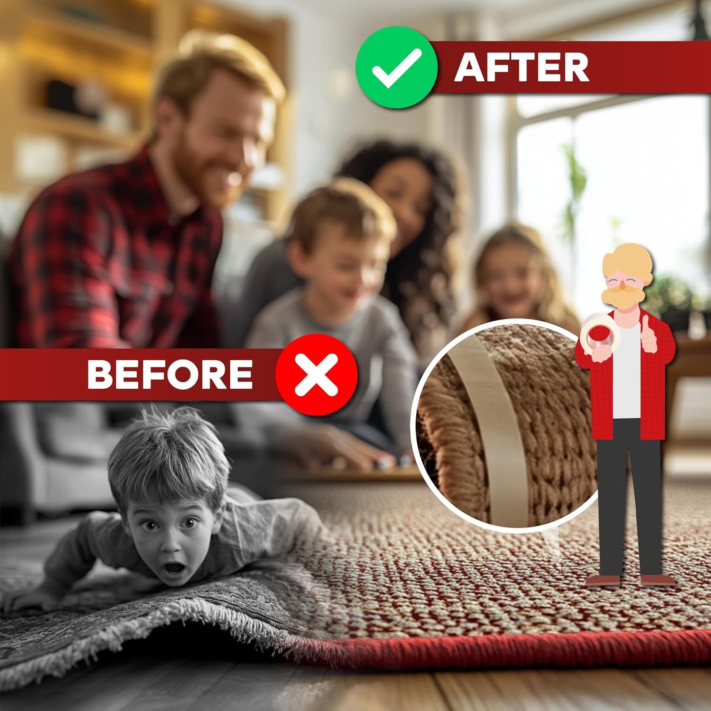 XFasten Double Sided Carpet Tape for Area Rugs, 2 Inch x 30 Yards – Heavy Duty Anti Slip Rug Grip Tape, Works as Rug Grippers, Residue Free, Wood Safe, Easy Removal for Hardwood and Laminated Floors