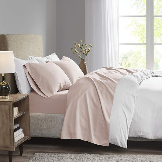 Madison Park 3M Microcell Bed Sheet Set Color Fast, Wrinkle and Stain Resistant, Soft Sheets with 16" Deep Pocket All Season, Cozy Bedding-Set, Matching Pillow Case, Cal King, Blush, 4 Piece
