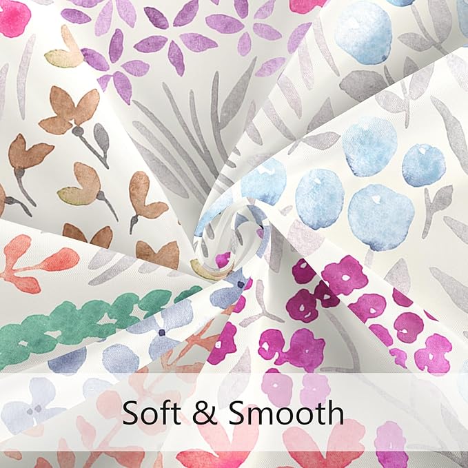 Hot Pink Cute Floral Shower Curtain, Colorful Plant Leaves Watercolor Flower Fabric Shower Curtain, Boho Funky Wildflower Shower Curtain Set, Cottagecore Bohemian Bathroom Decor, 72x72