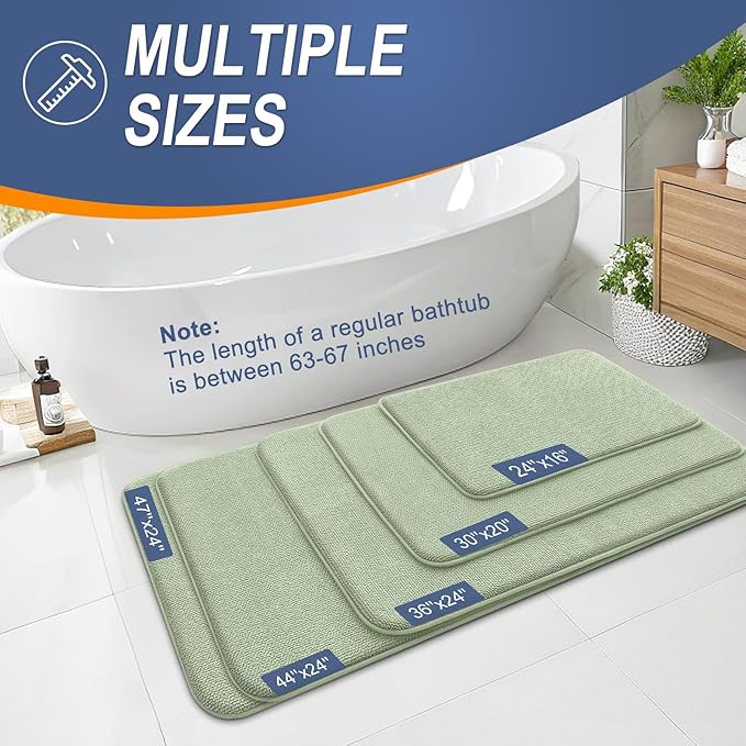 OLANLY Thick Memory Foam Bath Mat Rug 47x32, Extra Soft Absorbent Bathroom Rug, Quick Dry Bath Mats, Non-Slip, Machine Washable Carpet for Bathroom, Tub and Shower, Home Decor Accessories, Sage Green