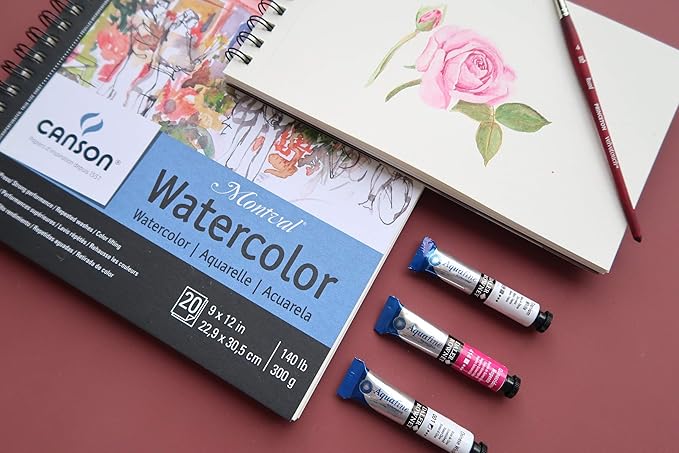 Canson Artist Series Montval Watercolor Paper, Foldover Pad, 9x12 inches, 12 Sheets (140lb/300g) - Artist Paper for Adults and Students - Watercolors, Mixed Media, Markers and Art Journaling