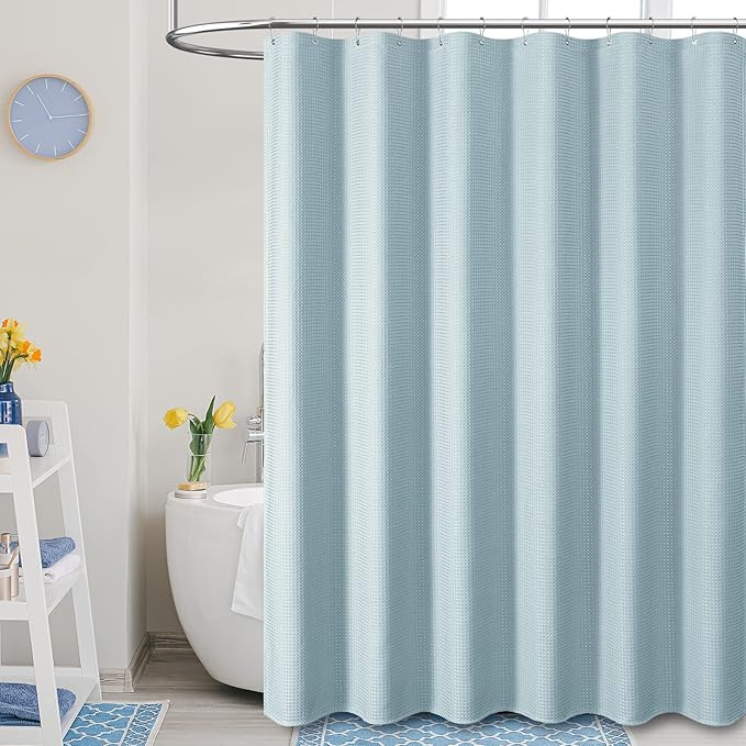 Dynamene 60 inch Stall Shower Curtain - Waffle Weave Heavy Duty Thick Fabric Shower Curtains for Bathroom,Weighted Hotel Spa Luxury Cloth Bath Curtain Set with 10 Plastic Hooks,60x72, Fog Blue