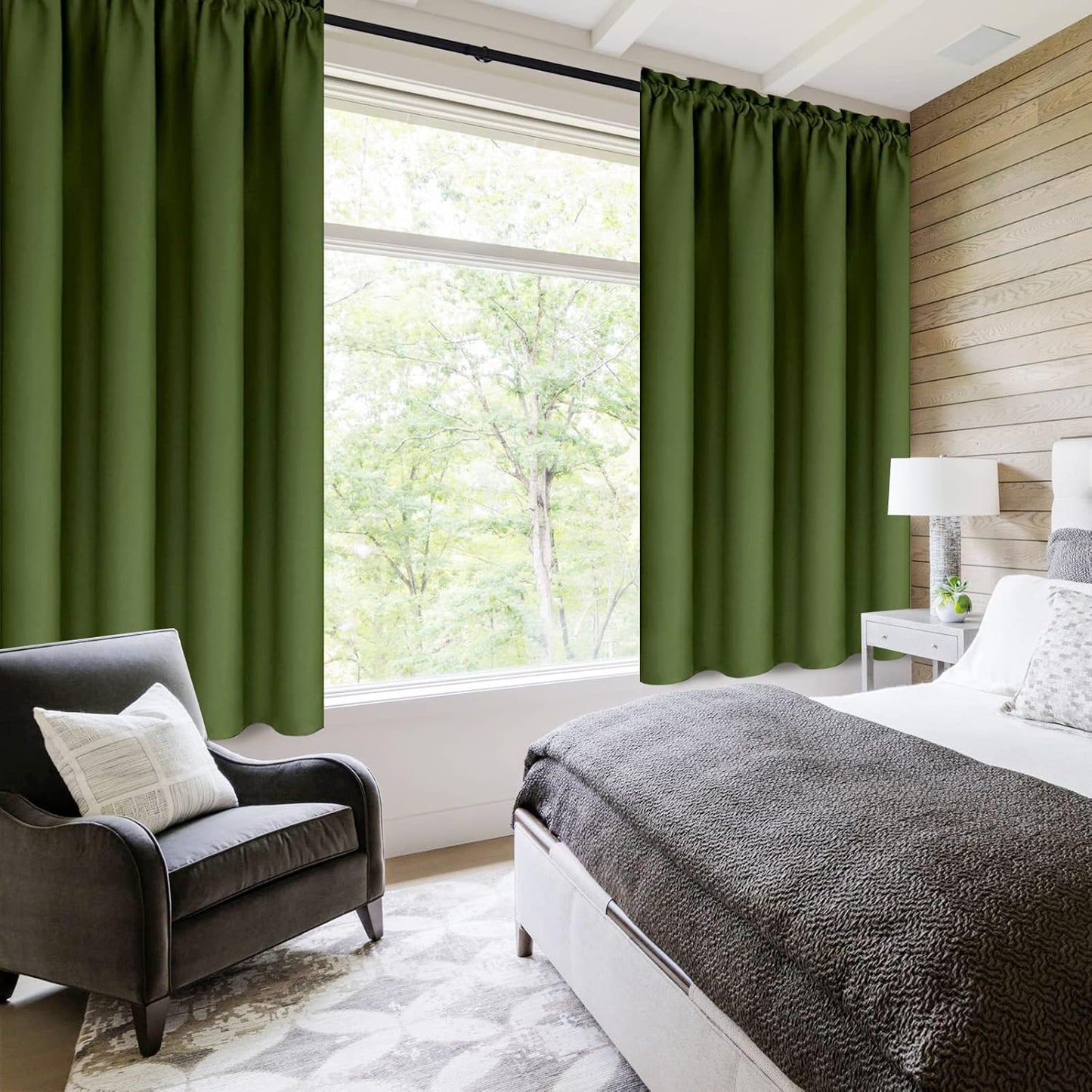 DWCN Olive Green Room Darkening Blackout Curtains - Thermal Insulated Privacy Energy Saving Window Curtain Drapes 42 x 45 inch Length, Set of 2 Bedroom Living Room Curtains