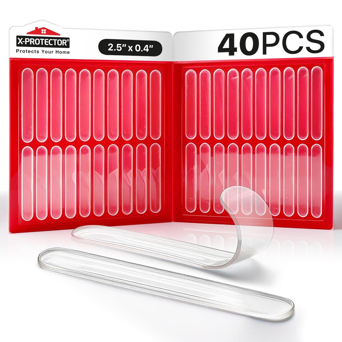 X-Protector Cabinet Door Bumper Strips - 40 PCS - Clear Door Silencer - Premium Cabinet Door Bumpers - Soft Door Slam Stopper - Multi-Purpose Bumpers for Cabinet Doors, Chair Backs, and More!