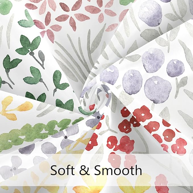 Cute Floral Shower Curtain 60x72, Sage Green Boho Flower Fabric Shower Curtain, Funky Watercolor Wildflower Shower Curtain Set, Cottagecore Bohemian Bathroom Decor