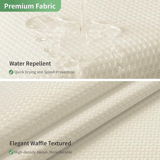 Stall No Hook Shower Curtain with Snap-in Fabric Liner Set,Waffle Weave Shower Curtains for Bathroom,Hotel Luxury Decor Bathroom Curtain Set,Waterproof & Washable,Cream,54Wx80H