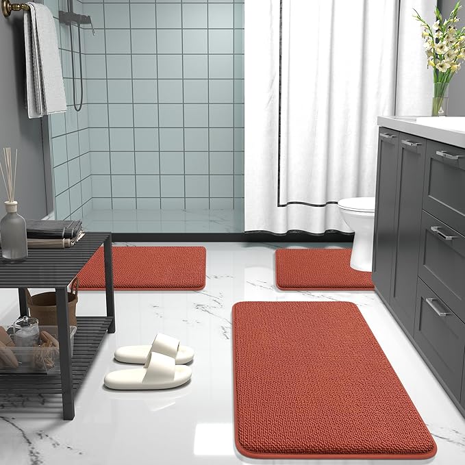 OLANLY Thick Memory Foam Bath Mats Rugs 44x24, Extra Soft Absorbent Bathroom Rug, Quick Dry Bath Mat, Non-Slip, Machine Washable Carpet, Tub and Shower, Home Decor Accessories, Rustic Terracotta