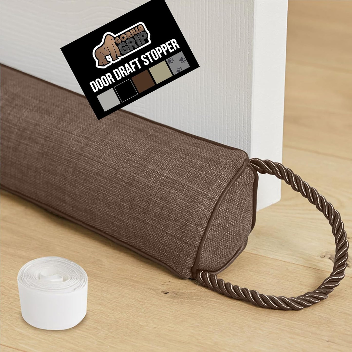 GORILLA GRIP Door Draft Stopper for Bottom of Doors, Weather Stripping Seal Blocks Hot Air, Noise, Bugs, Keeps Cold AC in, Sound Proofing Easy Install Gap Filler, Home Essentials, 38 Inch, Brown
