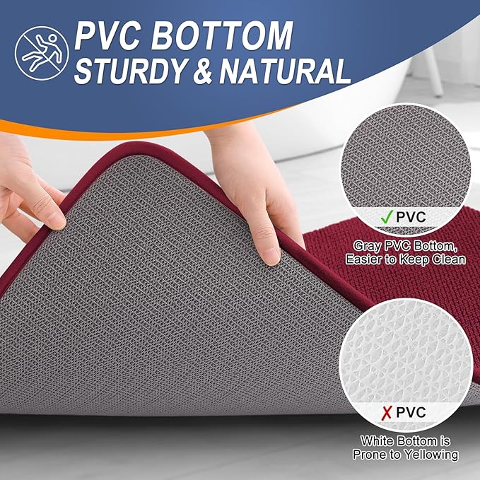 OLANLY Thick Memory Foam Bath Mat Rug 36x24, Extra Soft Absorbent Bathroom Rug, Quick Dry Bath Mats, Non-Slip, Machine Washable Carpet for Bathroom, Tub and Shower, Home Decor Accessories, Burgundy