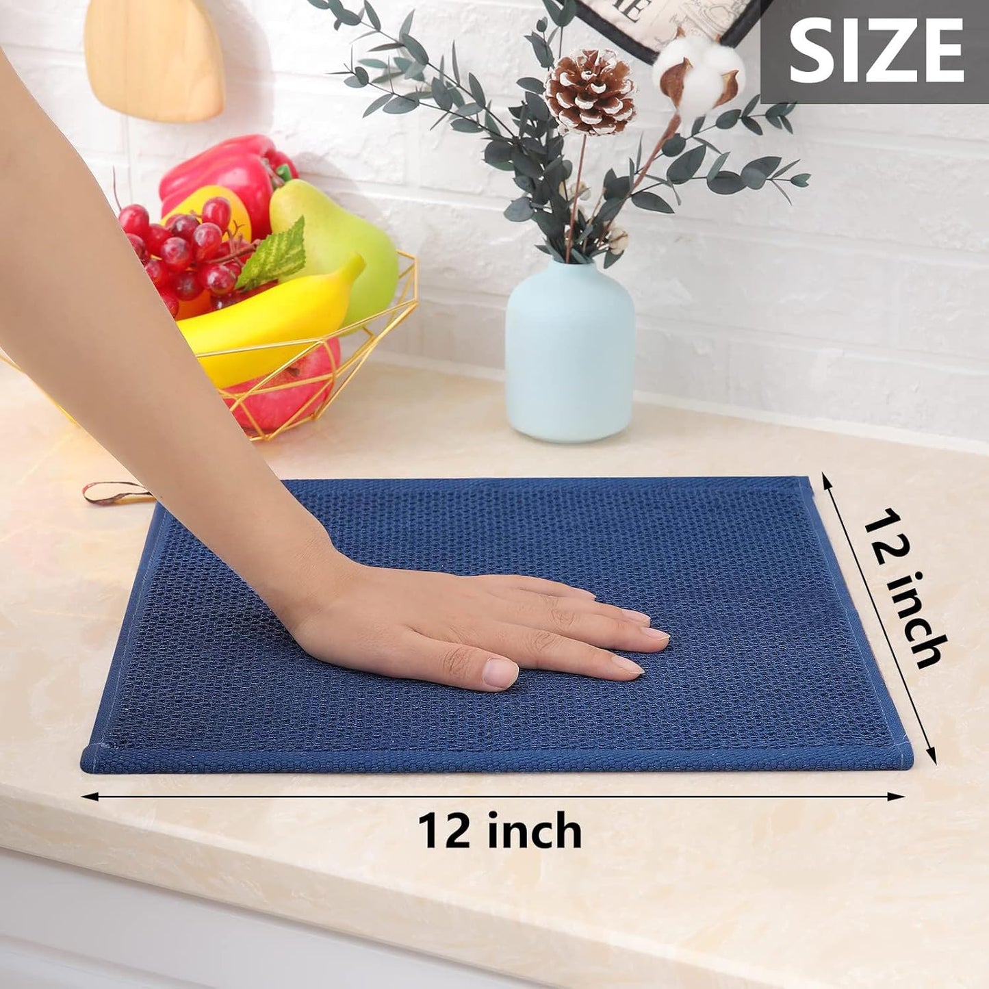 Homaxy 100% Cotton Waffle Weave Kitchen Dish Cloths, Ultra Soft Absorbent Quick Drying Dish Towels, 12 x 12 Inches, 24-Pack, Navy Blue