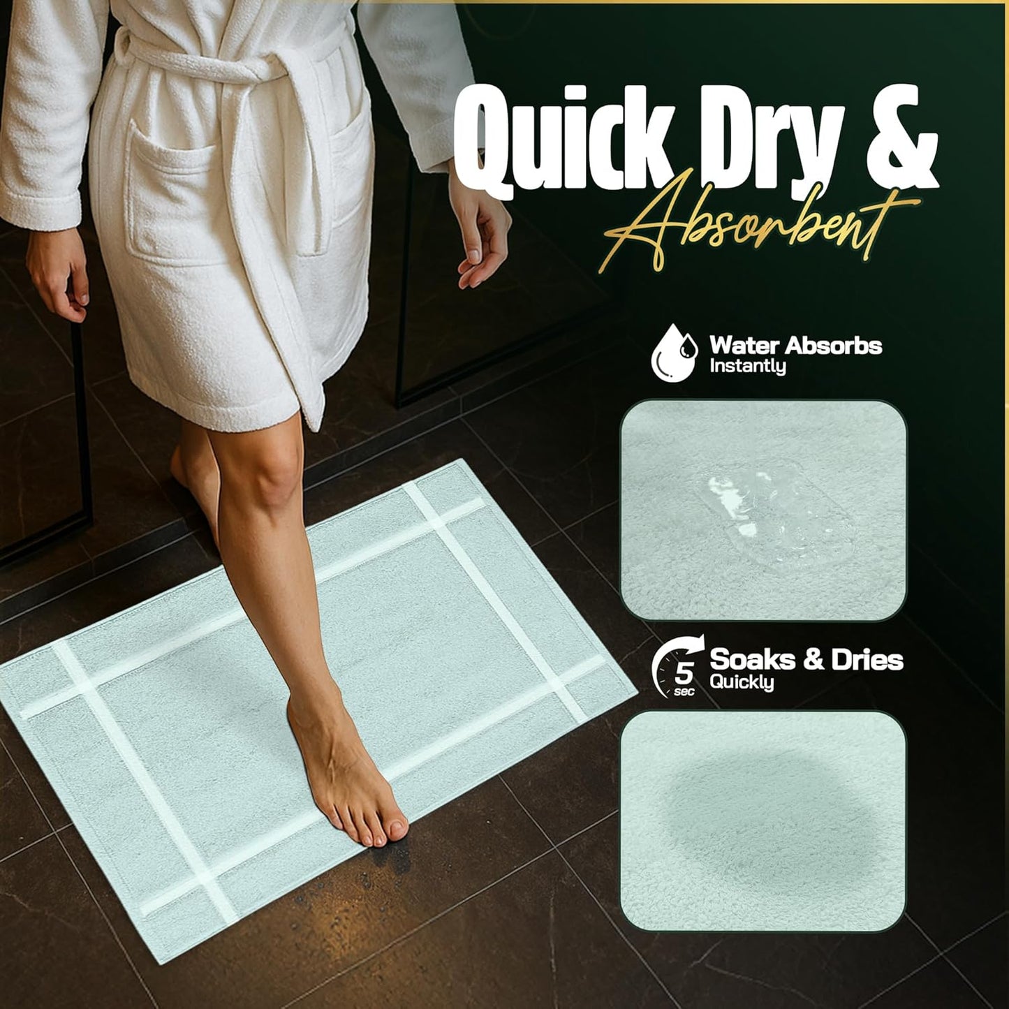 Pearl Linens Pack of 2 100% Cotton Bath Mat 18x25 inches, Soft & Absorbent Quick Dry Bathroom Mat Set, Not Bathroom Rugs, After Shower Mat, Bath Tub Mat, 687 GSM, Machine Washable, Mint Green