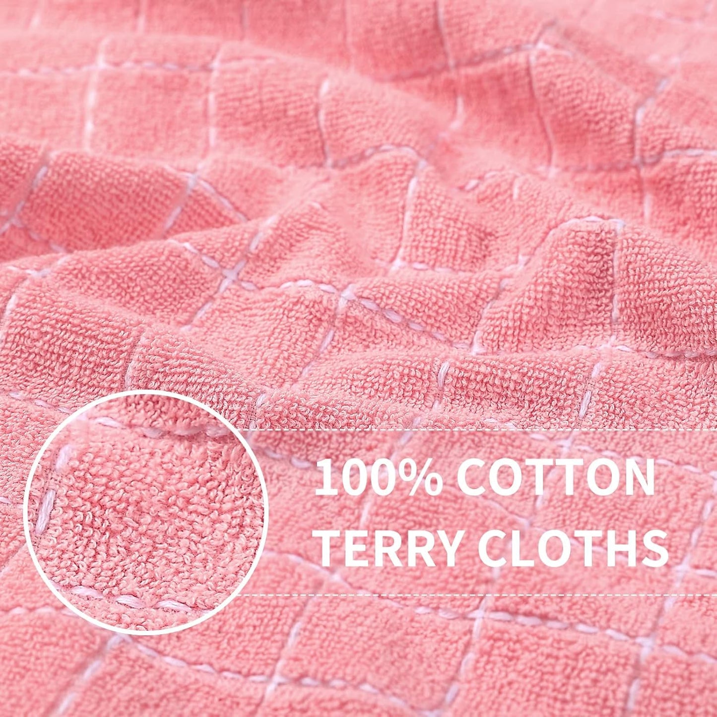 Homaxy 100% Cotton Terry Kitchen Towels(Pink, 13 x 28 inches), Checkered Designed, Soft and Super Absorbent Dish Towels, 6 Pack