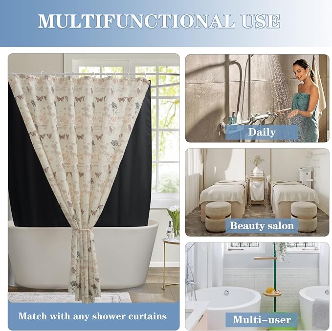 Nasitos Shower Curtain Liners 4 Pack - W36 x H72 - Washable & Water Resistant Fabric Bath Shower Liners for Narrow Stall, Stand Up Shower Stall, RV, Camper (Black, Magnets Included)
