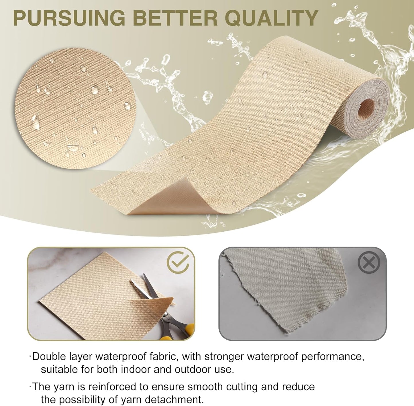 Canvas Repair Tape 4×70 Inch Waterproof Self-Adhesive Fabric Repair Patch for Repairing Boat Covers,Tents,Patio Umbrellas,Car Seats,Luggage,Sofas.(Beige Yellow)