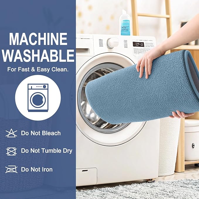 OLANLY Thick Memory Foam Bath Mat Rug 47x17, Extra Soft Absorbent Bathroom Rug, Quick Dry Bath Mats, Non-Slip, Machine Washable Carpet for Bathroom, Tub and Shower, Home Decor Accessories, Airy Blue