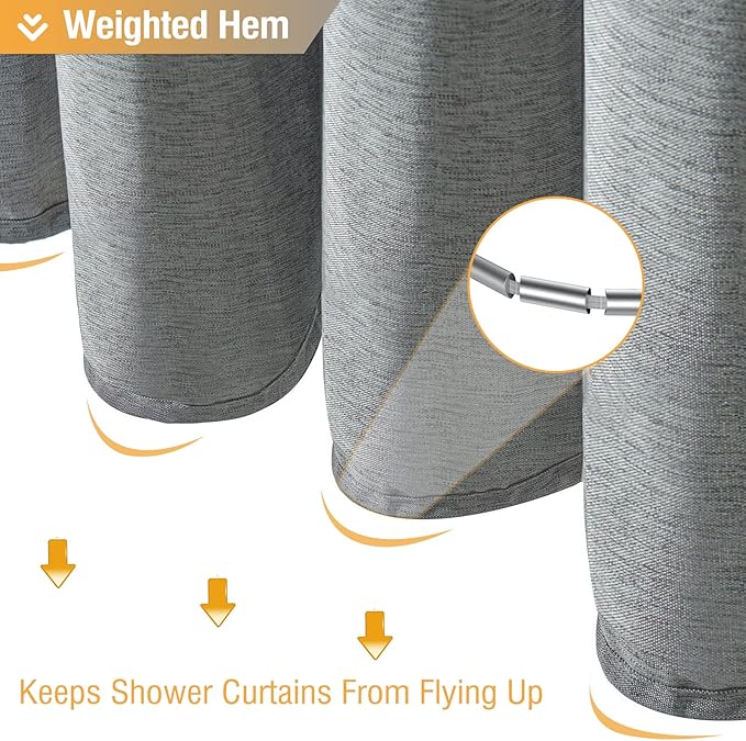 BTTN Grey Fabric Shower Curtain, 230GSM Linen Textured Heavy Duty Cloth Shower Curtain Set with Hooks, Waterproof Neutral Weighted Hotel Luxury Decorative Shower Curtains for Bathroom(Gray, W72xH72)
