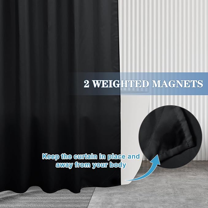 Nasitos Shower Curtain Liners 4 Pack - W36 x H72 - Washable & Water Resistant Fabric Bath Shower Liners for Narrow Stall, Stand Up Shower Stall, RV, Camper (Black, Magnets Included)