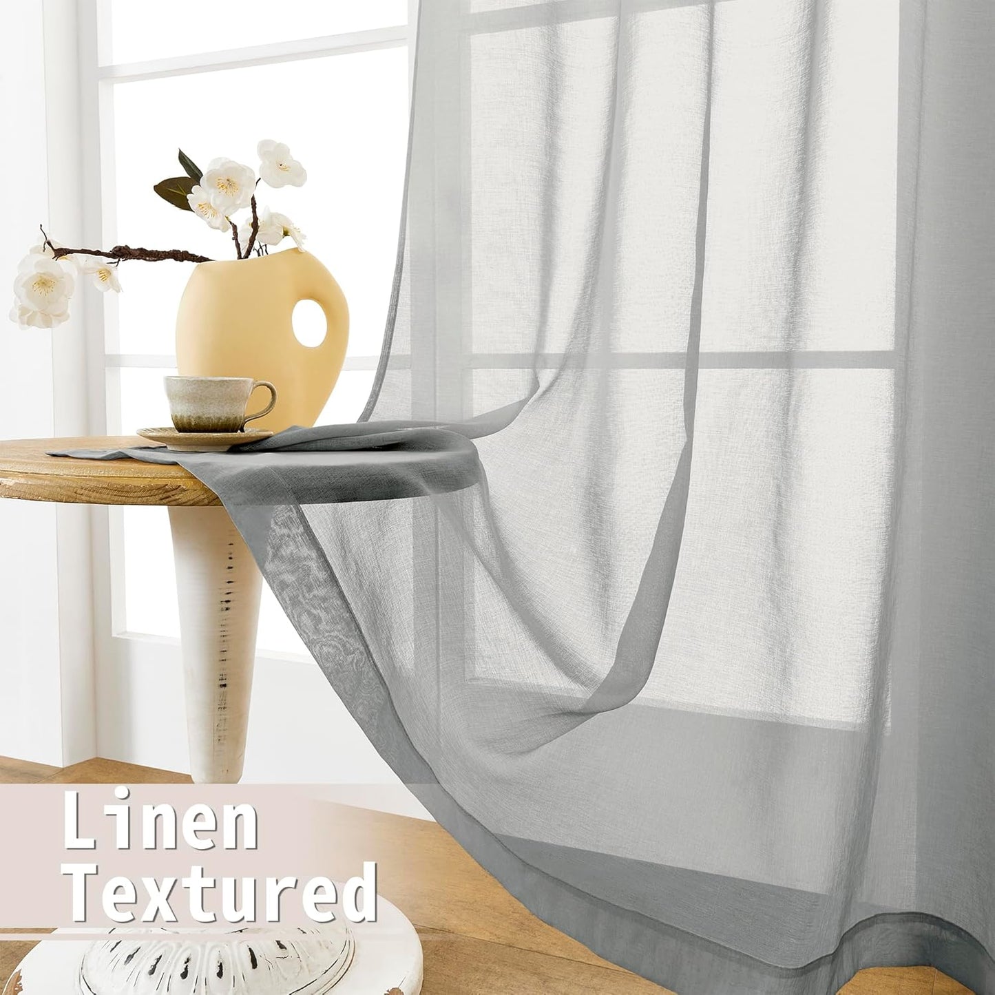 Tollpiz Short Sheer Door Curtains Closet Linen Textured Curtains Sheer Doorway Light Filtering Voile Patio Glass Door Rod Pocket Curtain French Door, 54 x 40 inches Long, Silver Grey, Set of 1 Panel