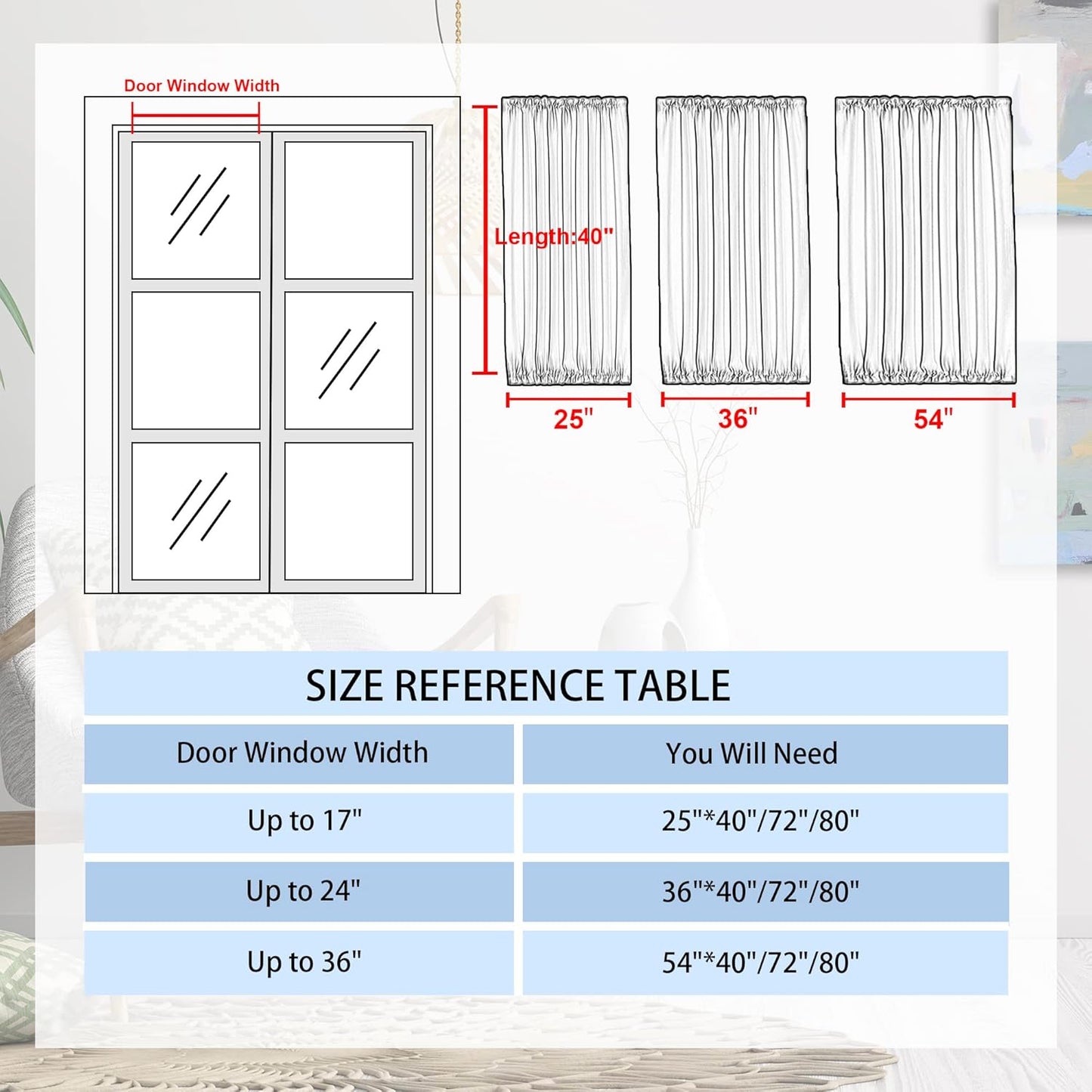 DWCN French Door Curtains – Rod Pocket Thermal Curtain for Doors with Glass Window, Kitchen and Patio Doors for Privacy, 54 X 40 Inches Long, 1 Curtain Panel with Tieback, Pure White
