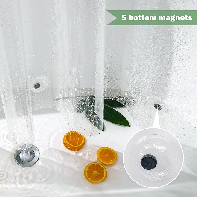 UFRIDAY Clear Short Shower Curtain Liner 72 x 66 inch,Peva Plastic Shower Liner with 5 Magnets and Hooks Shower Curtain for Bathroom or Bath Window