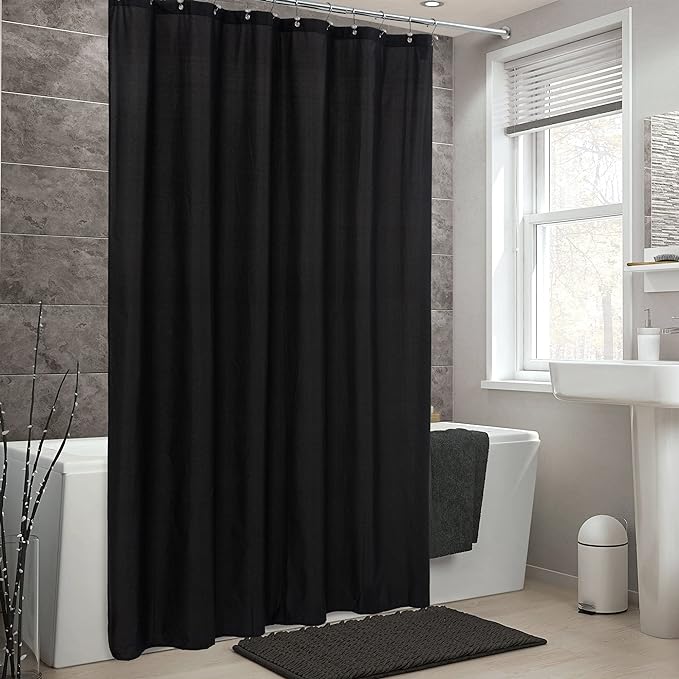 ALYVIA SPRING Stall Fabric Shower Curtain Liner Waterproof - Soft & Lightweight Small Shower Curtain with Magnets for Narrow Stall Size, Machine Washable - 36x72, Black
