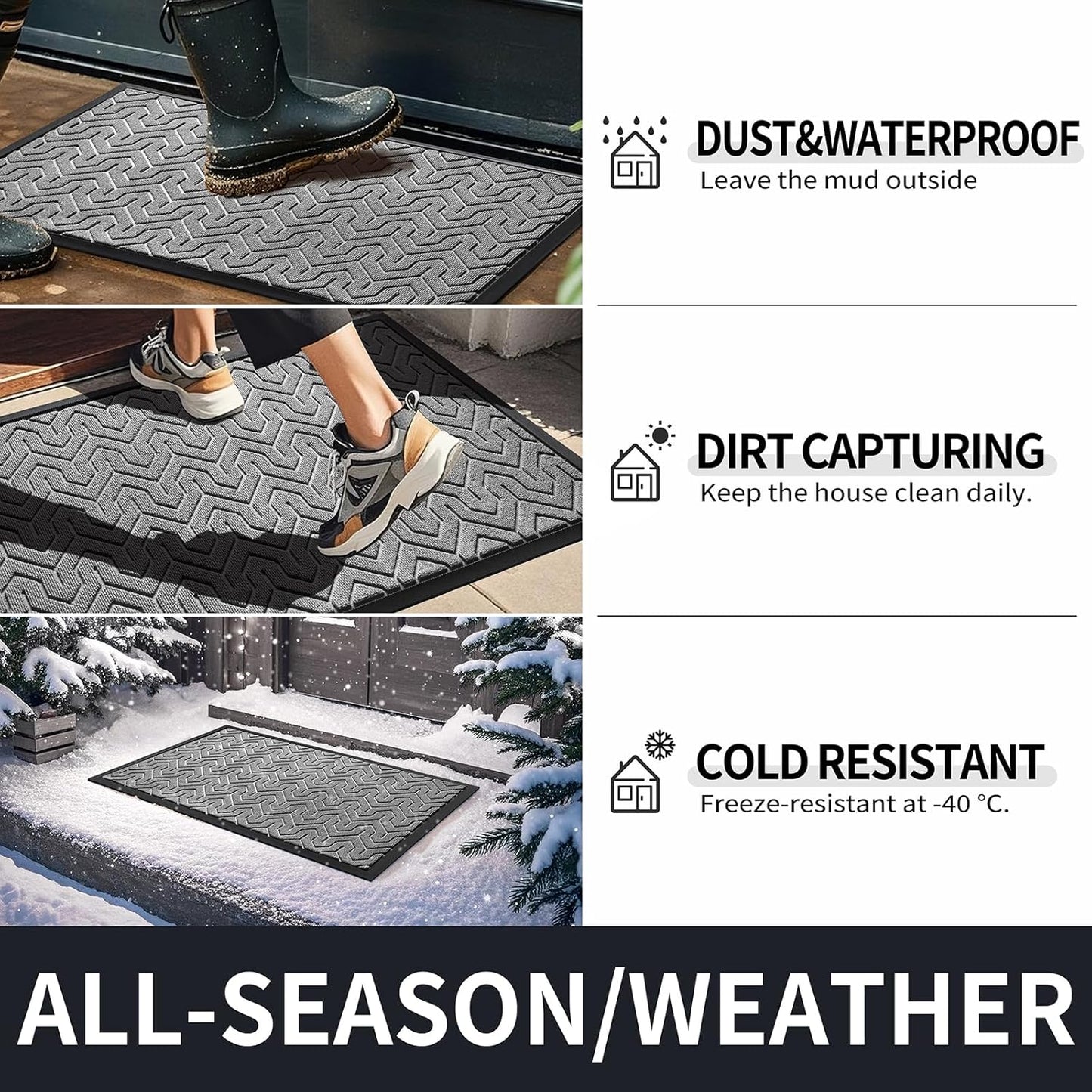 Yimobra Large Door Mat Outside Entrance 36x24, Waterproof Heavy Duty Outdoor Mats for Front Door, Non Slip Rubber Entry Mat for Garage Patio, Easy Clean, Grey
