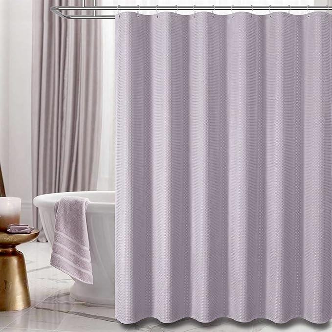 Dynamene Stall Fabric Shower Curtain - 36x72 Waffle Weave Weighted Cloth Shower Curtains for Bathroom, Neutral Heavy Duty Hotel Spa Luxury Bath Curtain Set with 6 Plastic Hooks, Lavender