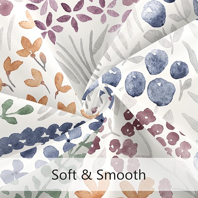 Cute Floral Shower Curtain 60x72, Mauve Boho Flower Fabric Shower Curtain, Funky Watercolor Wildflower Shower Curtain Set, Cottagecore Bohemian Bathroom Decor