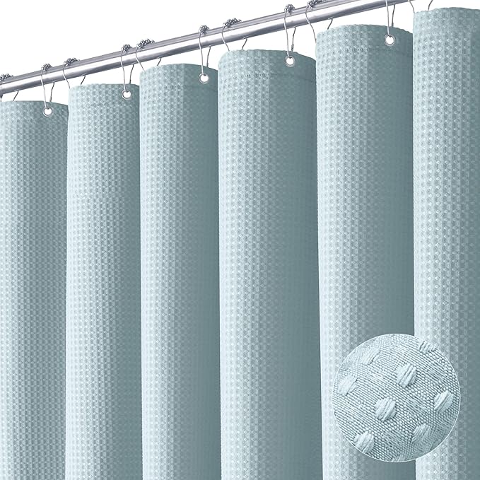 Dynamene 60 inch Stall Shower Curtain - Waffle Weave Heavy Duty Thick Fabric Shower Curtains for Bathroom,Weighted Hotel Spa Luxury Cloth Bath Curtain Set with 10 Plastic Hooks,60x72, Fog Blue