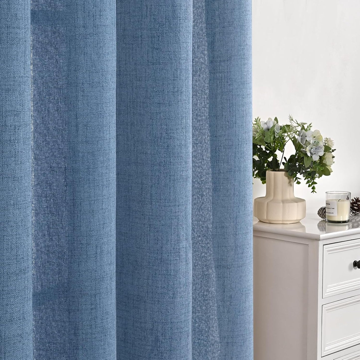 YoungsTex Denim Blue Linen Curtains 72 Inch Length for Living Room - Light Filtering Semi Sheer Drapes with Rod Pocket Back Tab Privacy Coastal for Bedroom, 2 Panels, 52 x 72 Inch