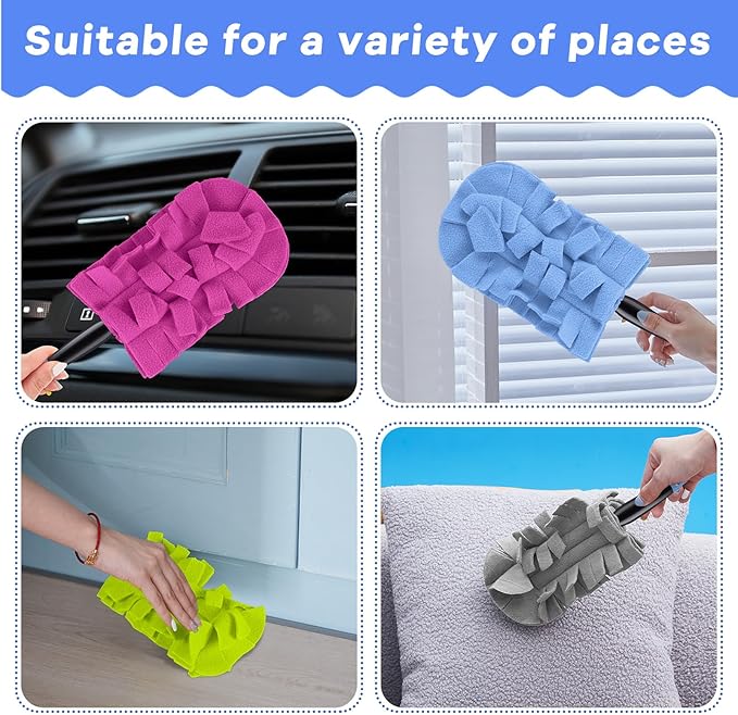 Zubebe 6 Pcs Duster Refill Reusable Fleece Duster Refills Feather Flat Dusters Multi Surface Washable Cleaning Pads Tools for Home, Blinds, Car, Pet, Furniture, Fans (Elegant Color)