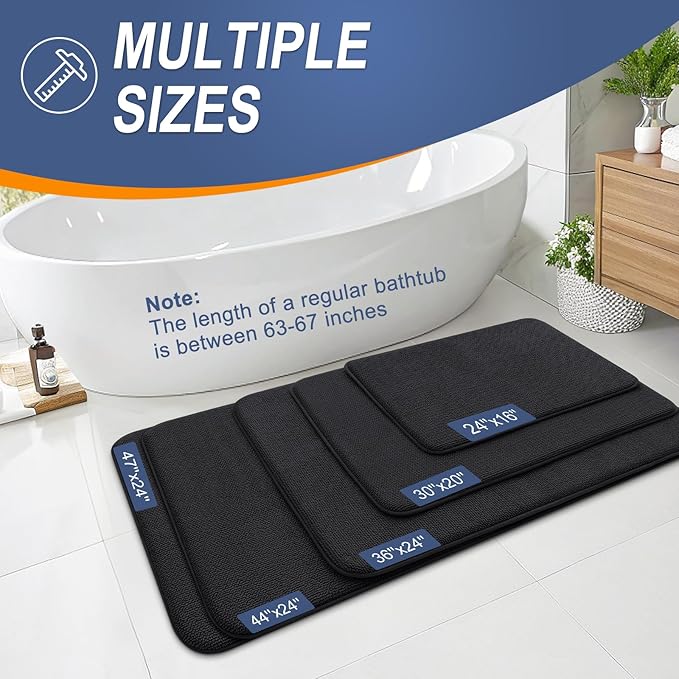 OLANLY Thick Memory Foam Bath Mats Rugs 59x35, Extra Soft Absorbent Bathroom Rug, Quick Dry Bath Mat, Non-Slip, Machine Washable Carpet for Bathroom, Tub and Shower, Home Decor Accessories, Black