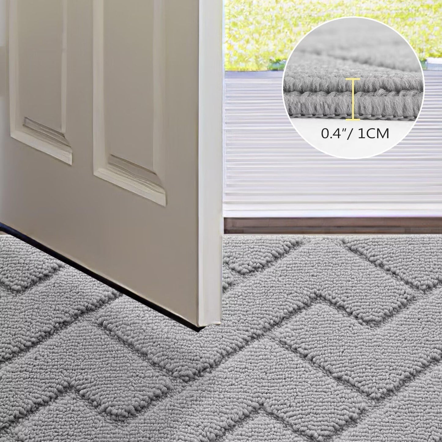 hicorfe Front Door Mat Outside Entrance,24"x35" Absorbent Muddy Dirt Resist Welcome Door Mats Outdoor Indoor,Stain and Fade Resistant,Non Slip Backing Entry Mat Doormat for Entryway (Light Grey)